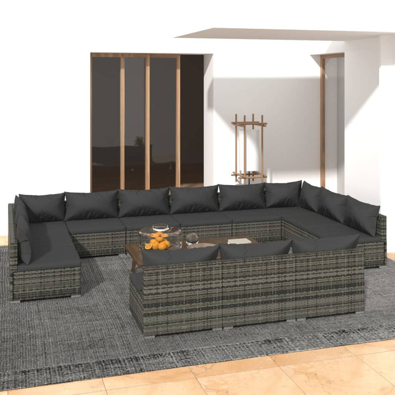 13 Piece Garden Lounge Set with Cushions Grey Poly Rattan Payday Deals