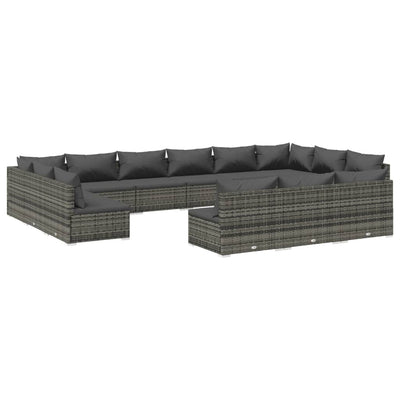 13 Piece Garden Lounge Set with Cushions Grey Poly Rattan Payday Deals