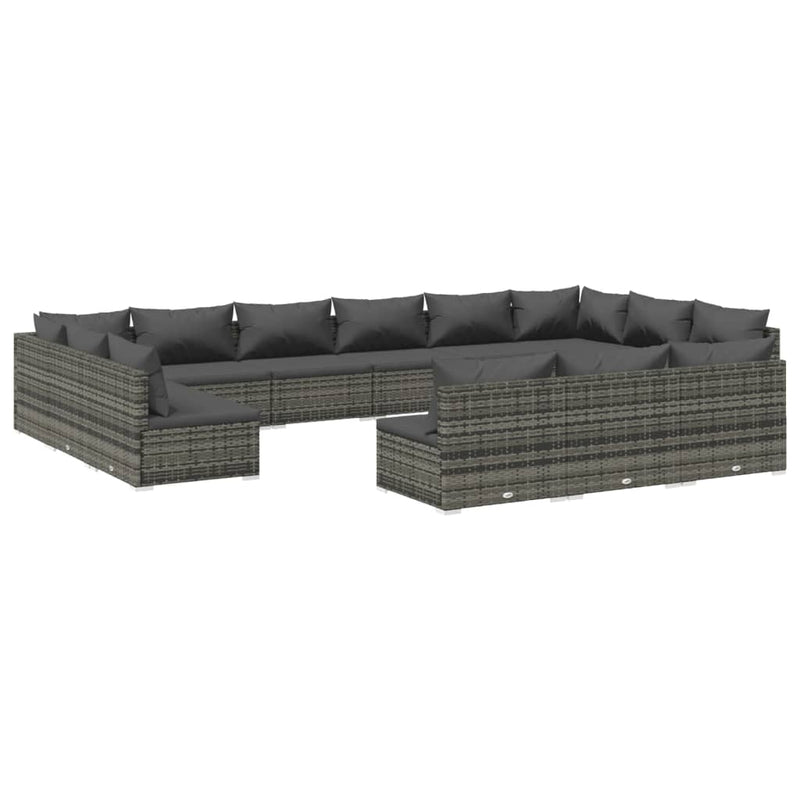 13 Piece Garden Lounge Set with Cushions Grey Poly Rattan Payday Deals