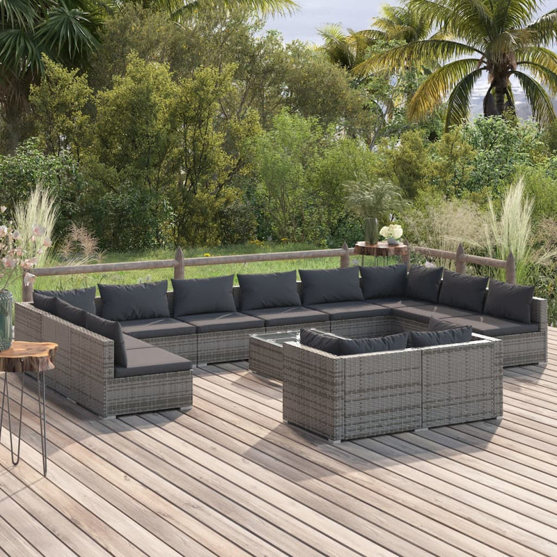 13 Piece Garden Lounge Set with Cushions Grey Poly Rattan Payday Deals