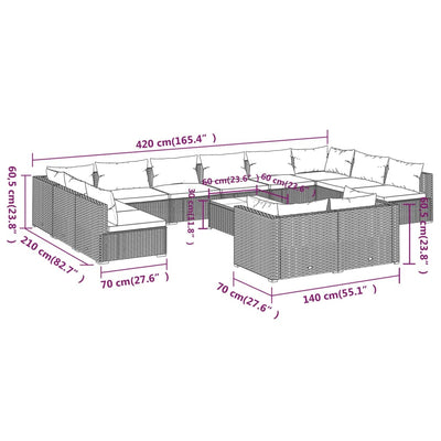 13 Piece Garden Lounge Set with Cushions Grey Poly Rattan Payday Deals