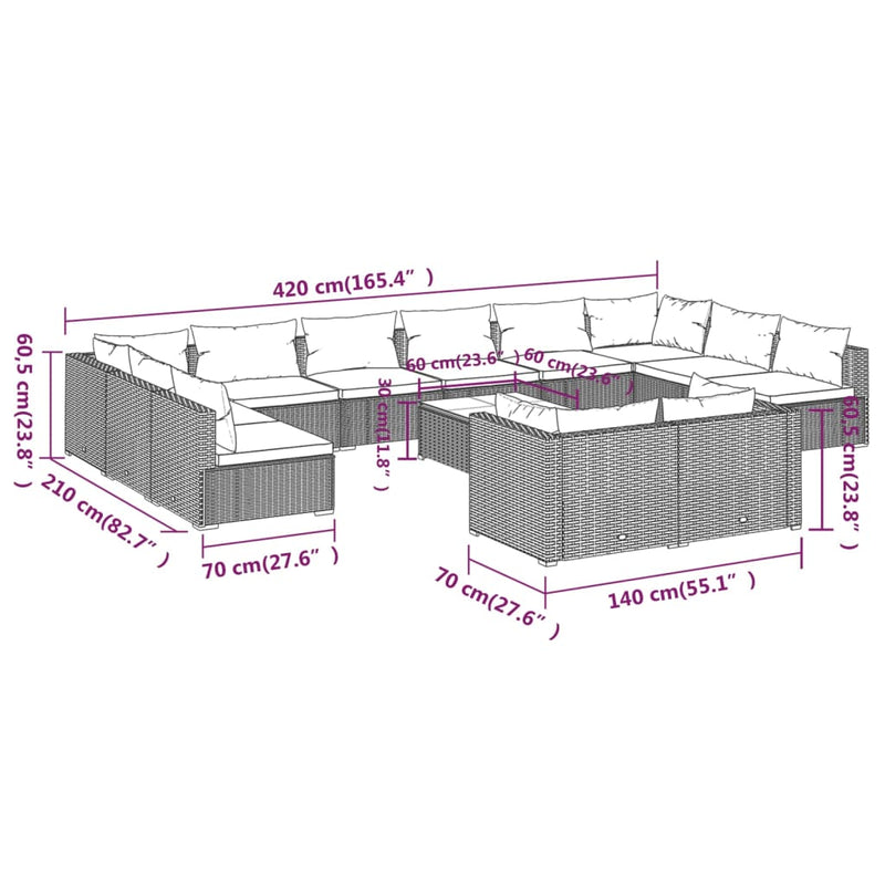 13 Piece Garden Lounge Set with Cushions Grey Poly Rattan Payday Deals