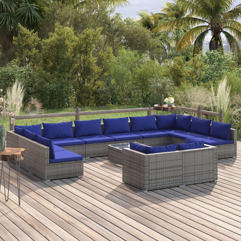 13 Piece Garden Lounge Set with Cushions Grey Poly Rattan Payday Deals