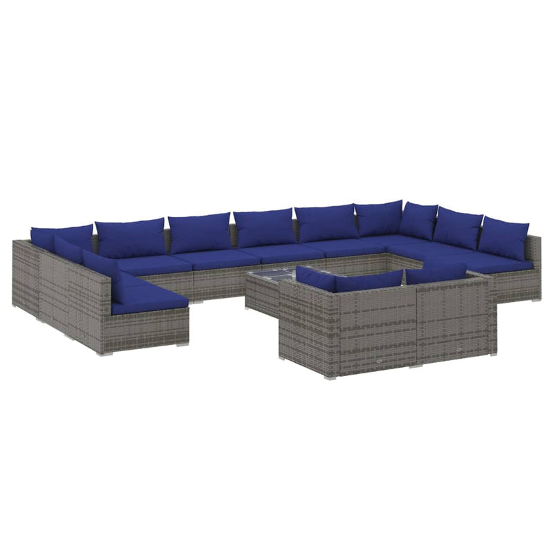 13 Piece Garden Lounge Set with Cushions Grey Poly Rattan Payday Deals