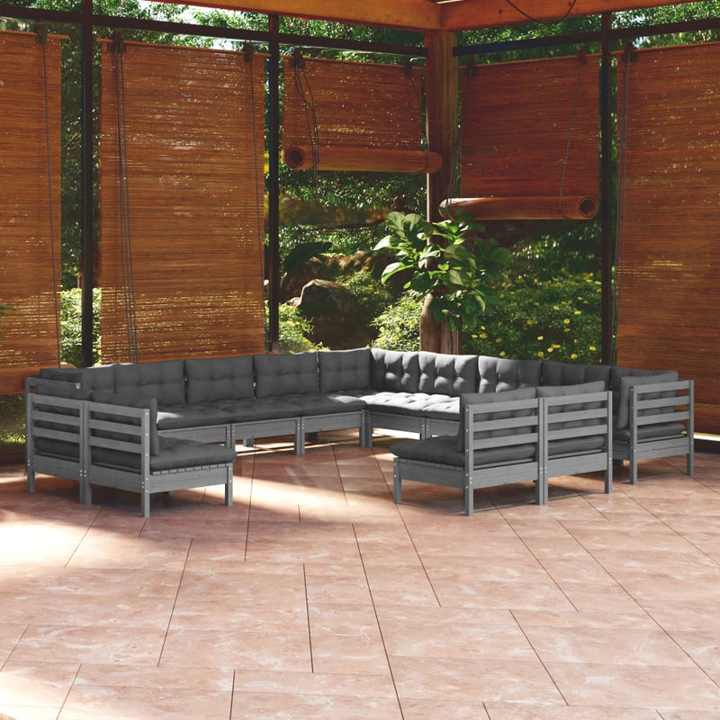 13 Piece Garden Lounge Set with Cushions Grey Solid Pinewood Payday Deals