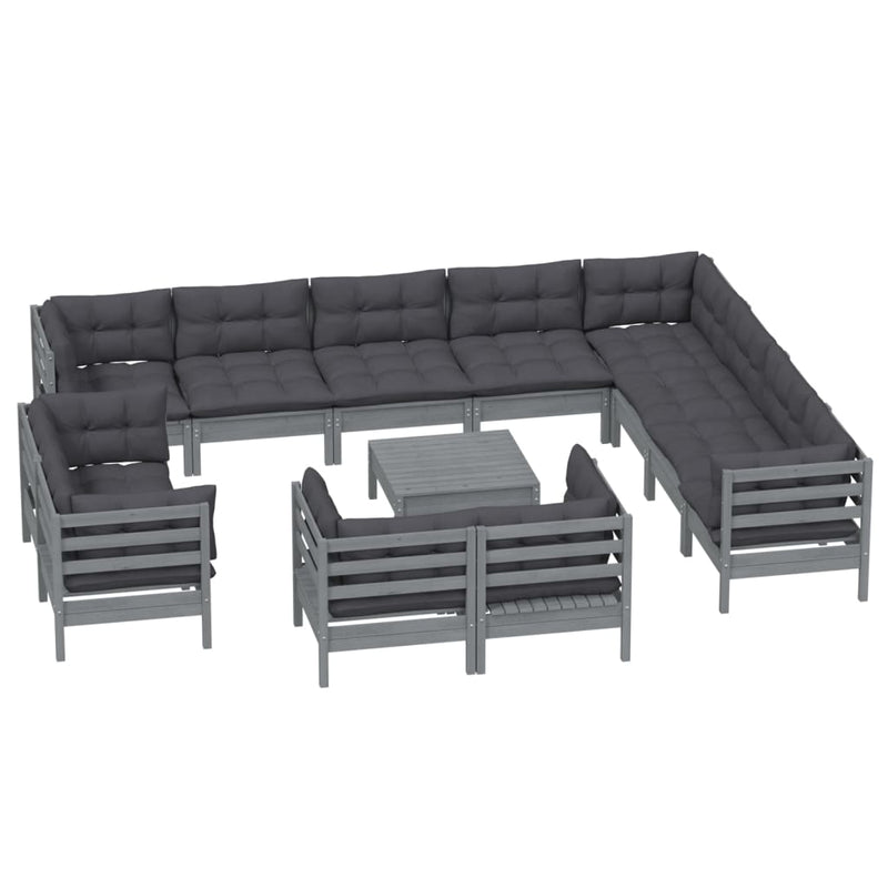 13 Piece Garden Lounge Set with Cushions Grey Solid Pinewood Payday Deals