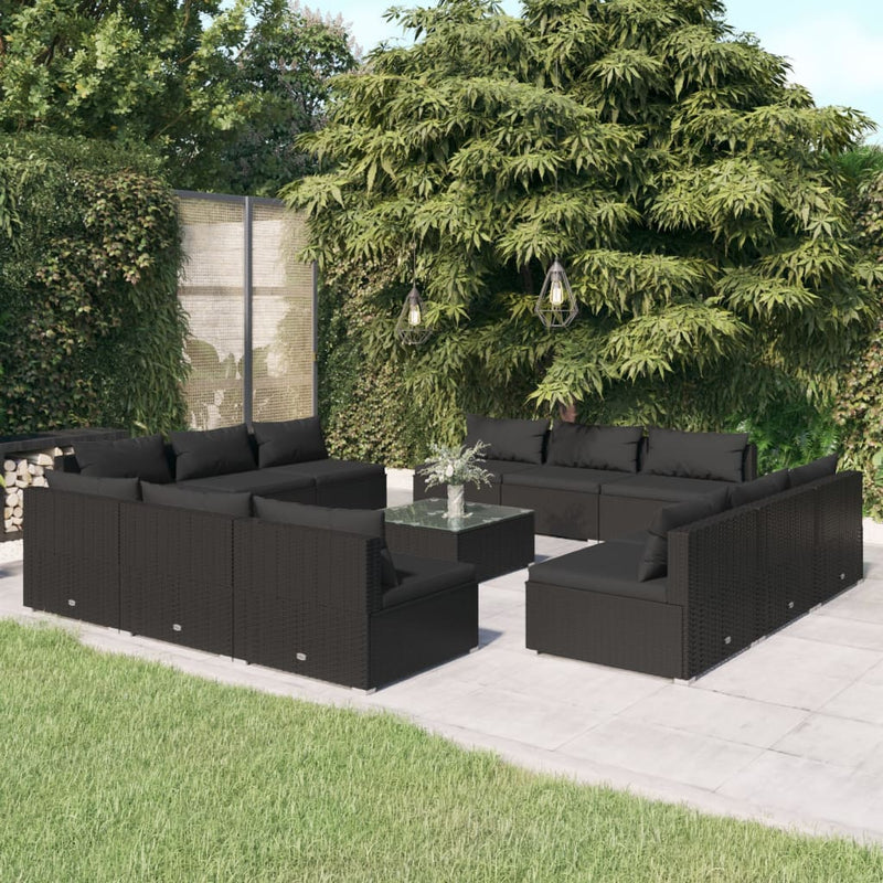 13 Piece Garden Lounge Set with Cushions Poly Rattan Black Payday Deals