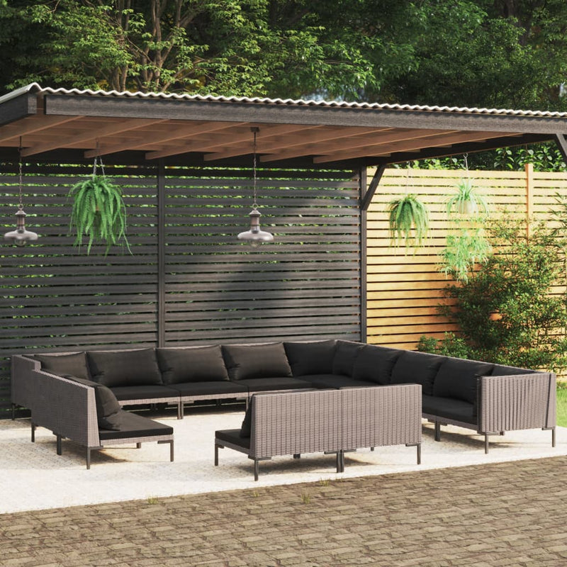 13 Piece Garden Lounge Set with Cushions Poly Rattan Dark Grey Payday Deals