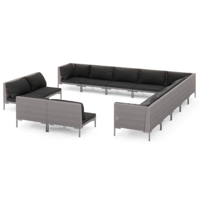 13 Piece Garden Lounge Set with Cushions Poly Rattan Dark Grey Payday Deals