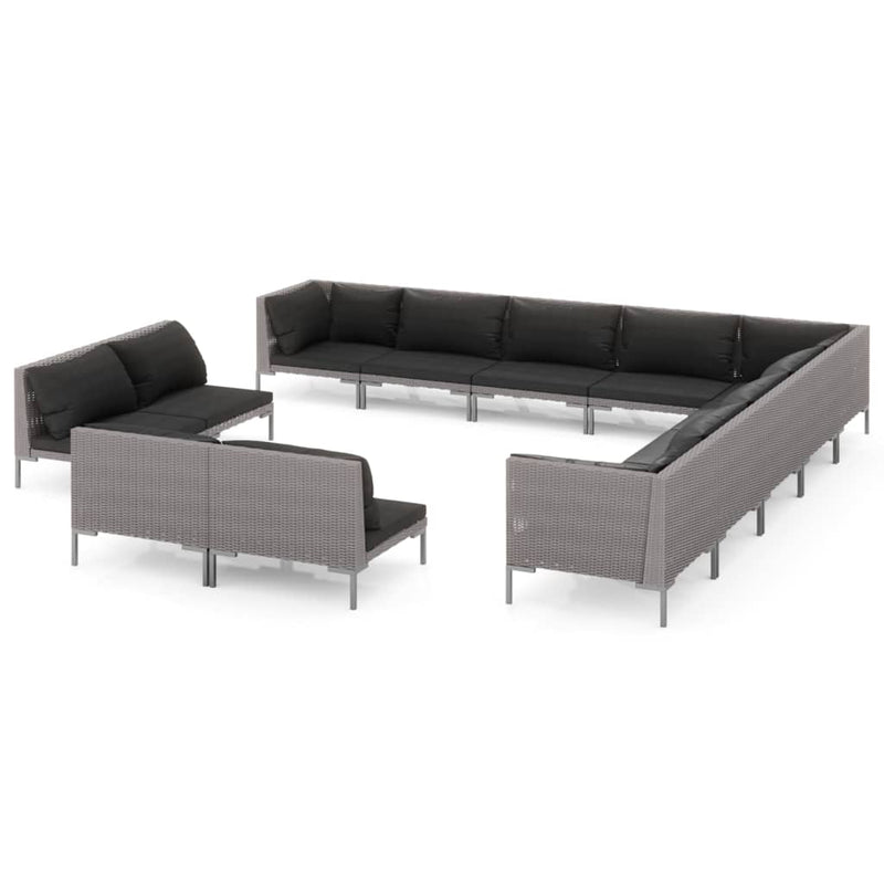 13 Piece Garden Lounge Set with Cushions Poly Rattan Dark Grey Payday Deals