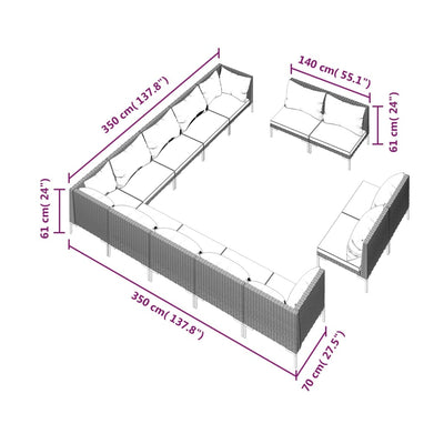 13 Piece Garden Lounge Set with Cushions Poly Rattan Dark Grey Payday Deals