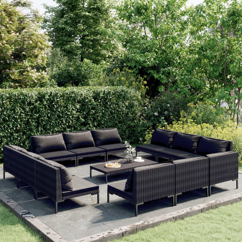 13 Piece Garden Lounge Set with Cushions Poly Rattan Dark Grey Payday Deals