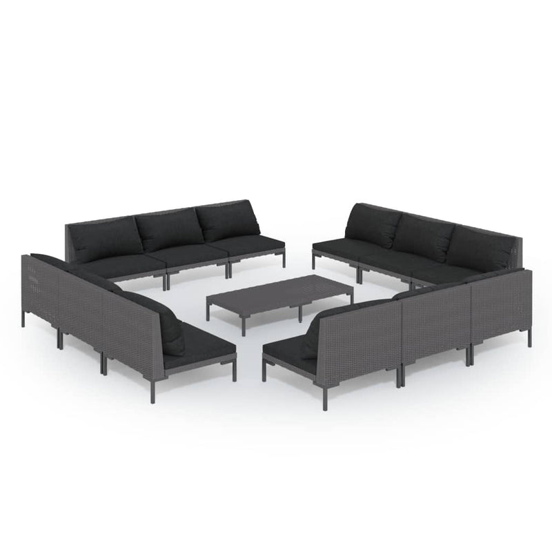 13 Piece Garden Lounge Set with Cushions Poly Rattan Dark Grey Payday Deals