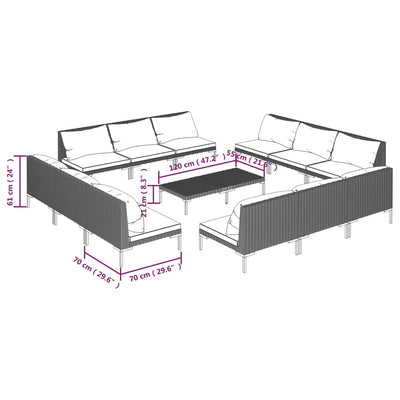 13 Piece Garden Lounge Set with Cushions Poly Rattan Dark Grey Payday Deals