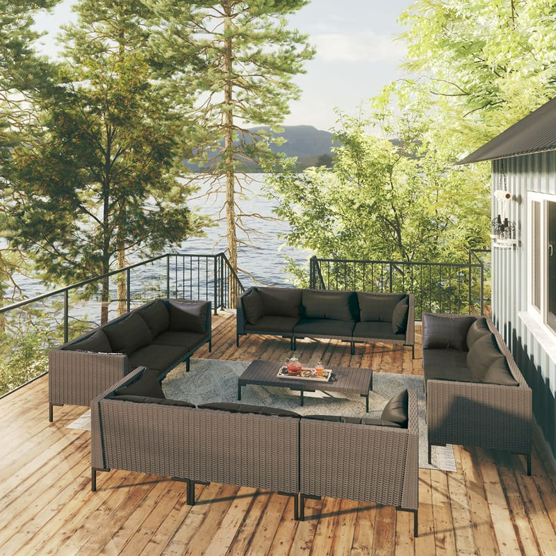 13 Piece Garden Lounge Set with Cushions Poly Rattan Dark Grey Payday Deals