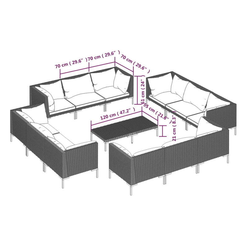 13 Piece Garden Lounge Set with Cushions Poly Rattan Dark Grey Payday Deals