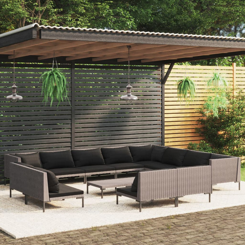 13 Piece Garden Lounge Set with Cushions Poly Rattan Dark Grey Payday Deals