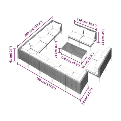 13 Piece Garden Lounge Set with Cushions Poly Rattan Dark Grey Payday Deals