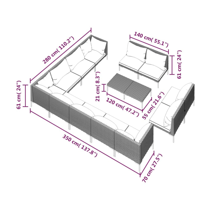 13 Piece Garden Lounge Set with Cushions Poly Rattan Dark Grey Payday Deals
