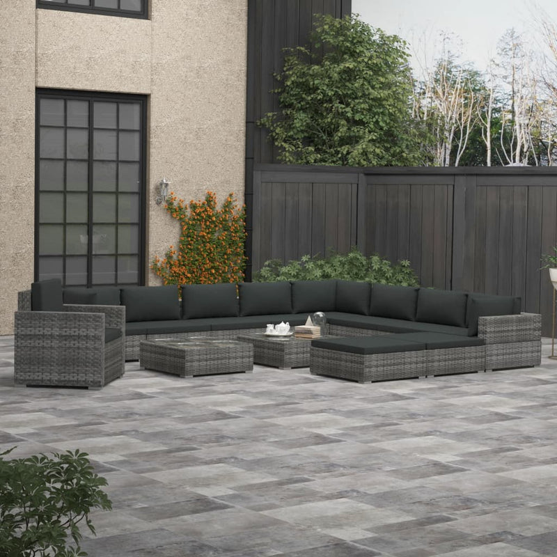 13 Piece Garden Lounge Set with Cushions Poly Rattan Grey Payday Deals