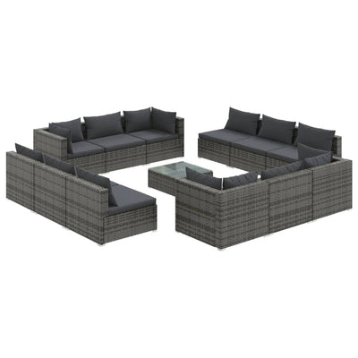 13 Piece Garden Lounge Set with Cushions Poly Rattan Grey Payday Deals