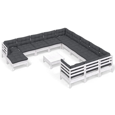 13 Piece Garden Lounge Set with Cushions White Pinewood Payday Deals