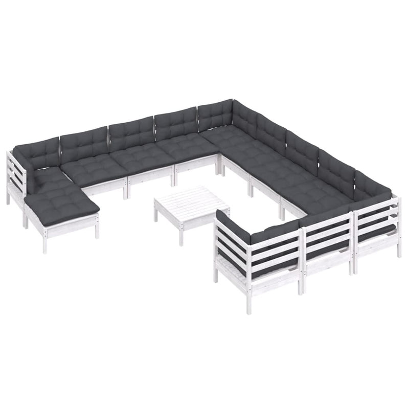 13 Piece Garden Lounge Set with Cushions White Pinewood Payday Deals