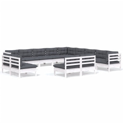 13 Piece Garden Lounge Set with Cushions White Solid Pinewood Payday Deals