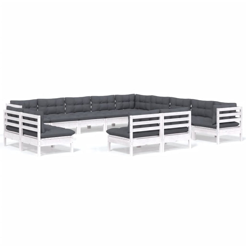 13 Piece Garden Lounge Set with Cushions White Solid Pinewood Payday Deals