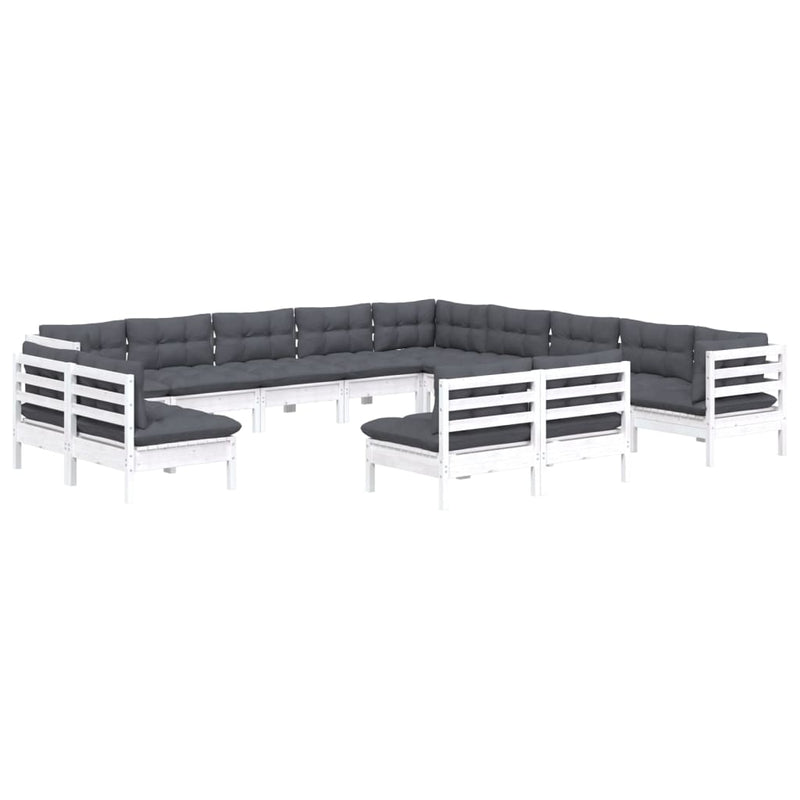13 Piece Garden Lounge Set with Cushions White Solid Pinewood Payday Deals