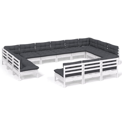 13 Piece Garden Lounge Set with Cushions White Solid Pinewood Payday Deals