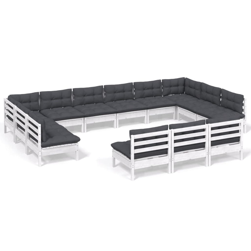 13 Piece Garden Lounge Set with Cushions White Solid Pinewood Payday Deals