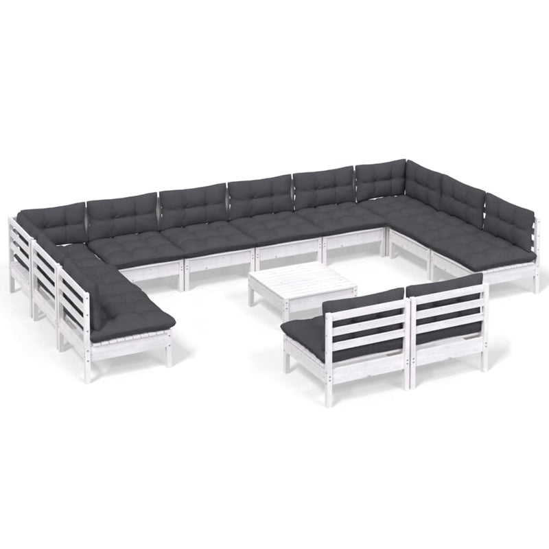 13 Piece Garden Lounge Set with Cushions White Solid Pinewood Payday Deals