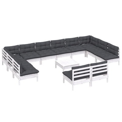 13 Piece Garden Lounge Set with Cushions White Solid Pinewood Payday Deals