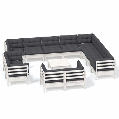 13 Piece Garden Lounge Set with Cushions White Solid Pinewood Payday Deals