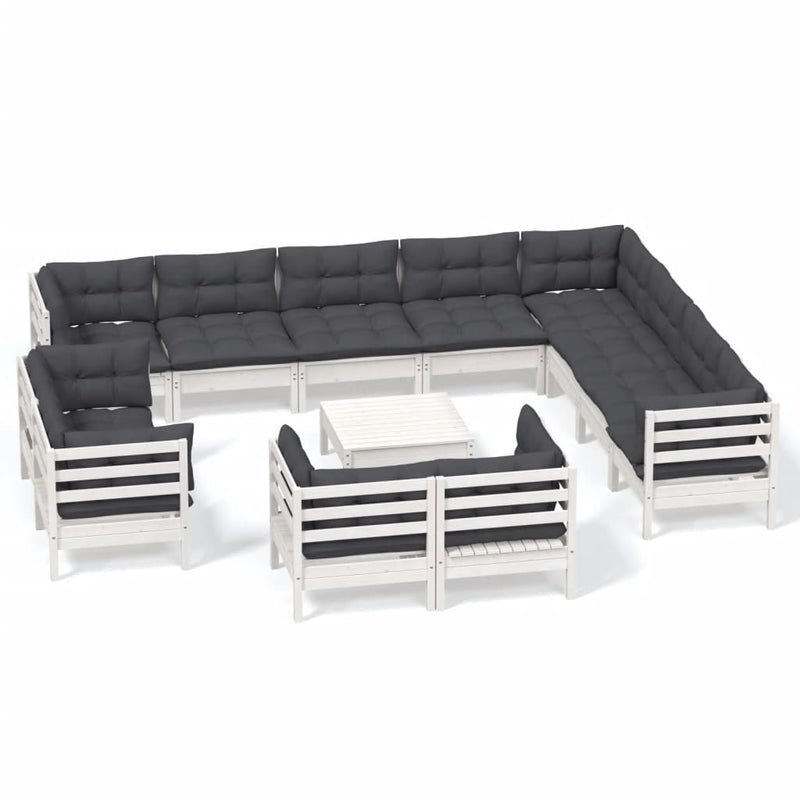 13 Piece Garden Lounge Set with Cushions White Solid Pinewood Payday Deals