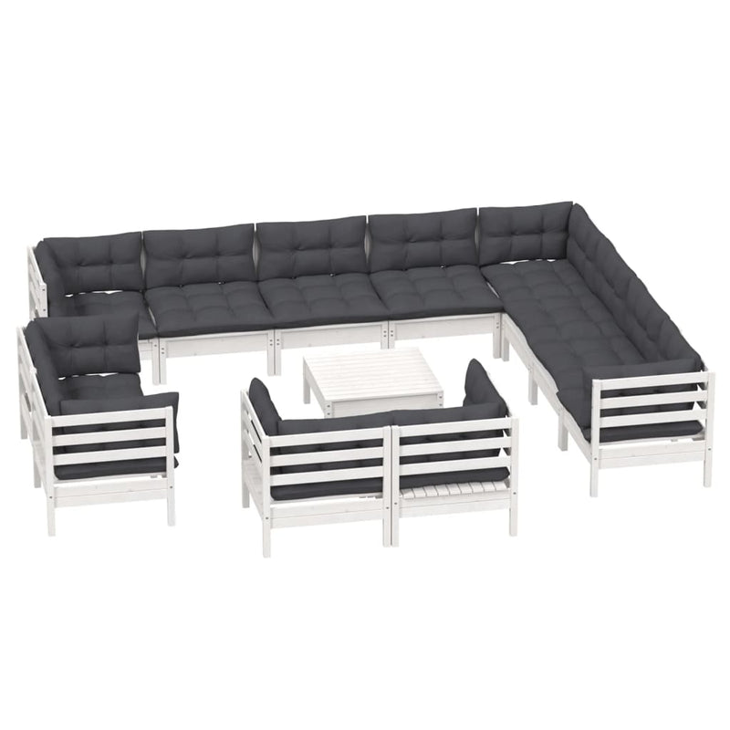 13 Piece Garden Lounge Set with Cushions White Solid Pinewood Payday Deals