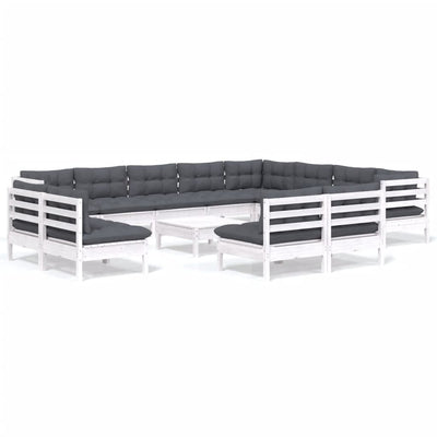 13 Piece Garden Lounge Set with Cushions White Solid Pinewood Payday Deals