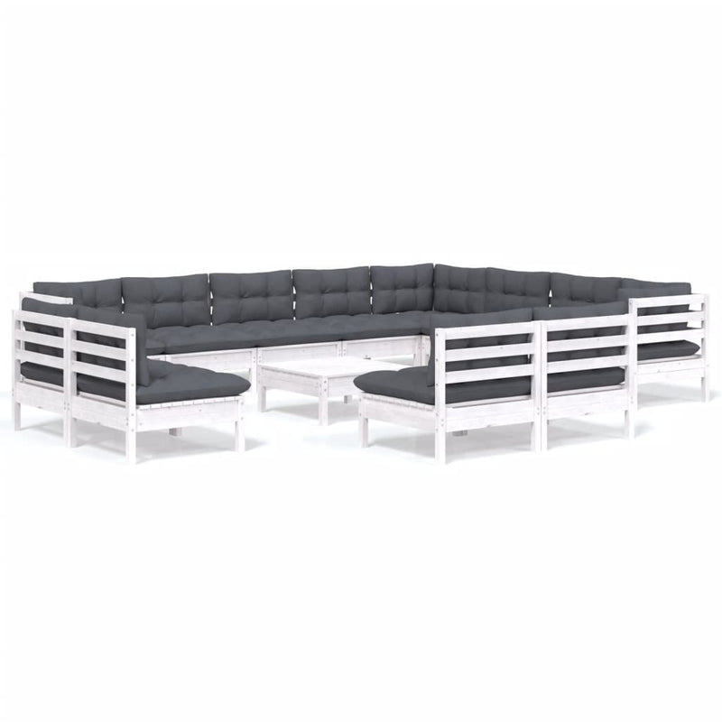 13 Piece Garden Lounge Set with Cushions White Solid Pinewood Payday Deals