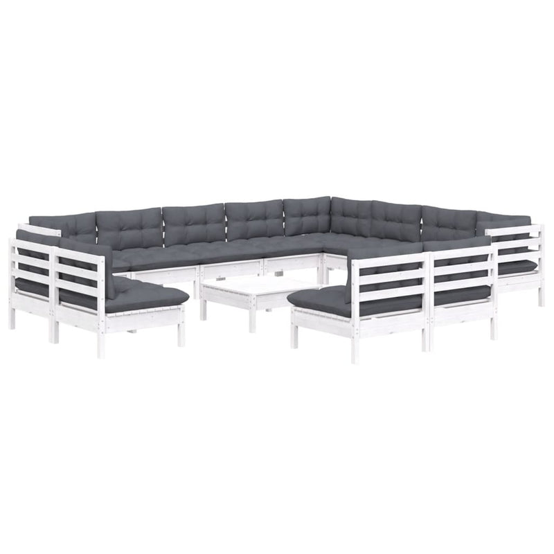 13 Piece Garden Lounge Set with Cushions White Solid Pinewood Payday Deals