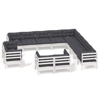 13 Piece Garden Lounge Set with Cushions White Solid Pinewood Payday Deals