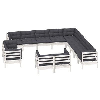 13 Piece Garden Lounge Set with Cushions White Solid Pinewood Payday Deals