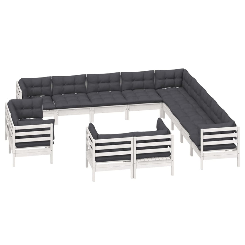 13 Piece Garden Lounge Set with Cushions White Solid Pinewood Payday Deals