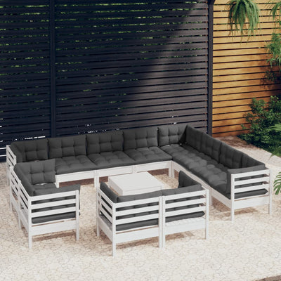 13 Piece Garden Lounge Set with Cushions White Solid Pinewood