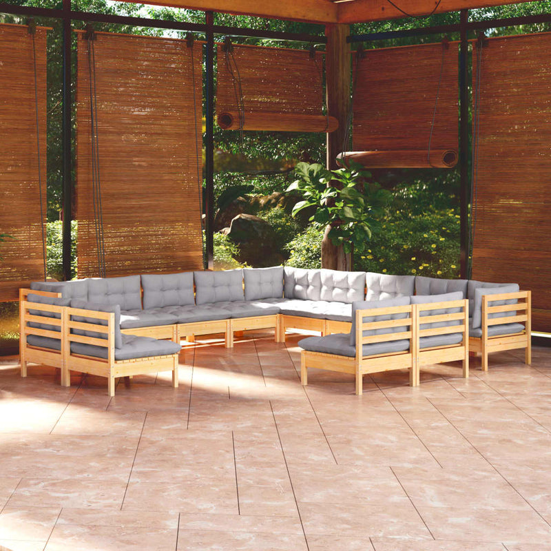 13 Piece Garden Lounge Set with Grey Cushions Solid Pinewood Payday Deals