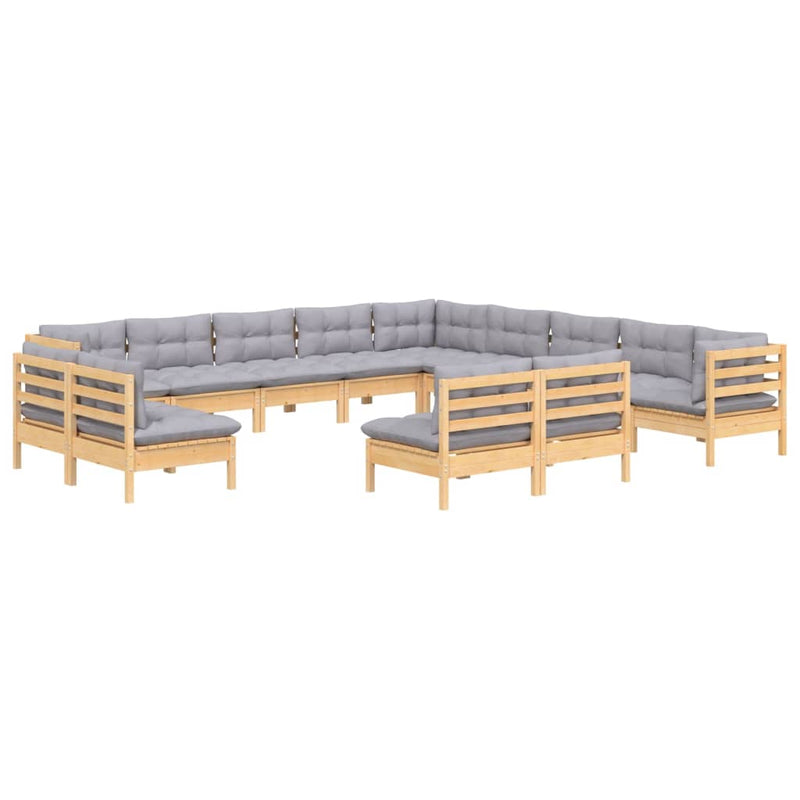 13 Piece Garden Lounge Set with Grey Cushions Solid Pinewood Payday Deals