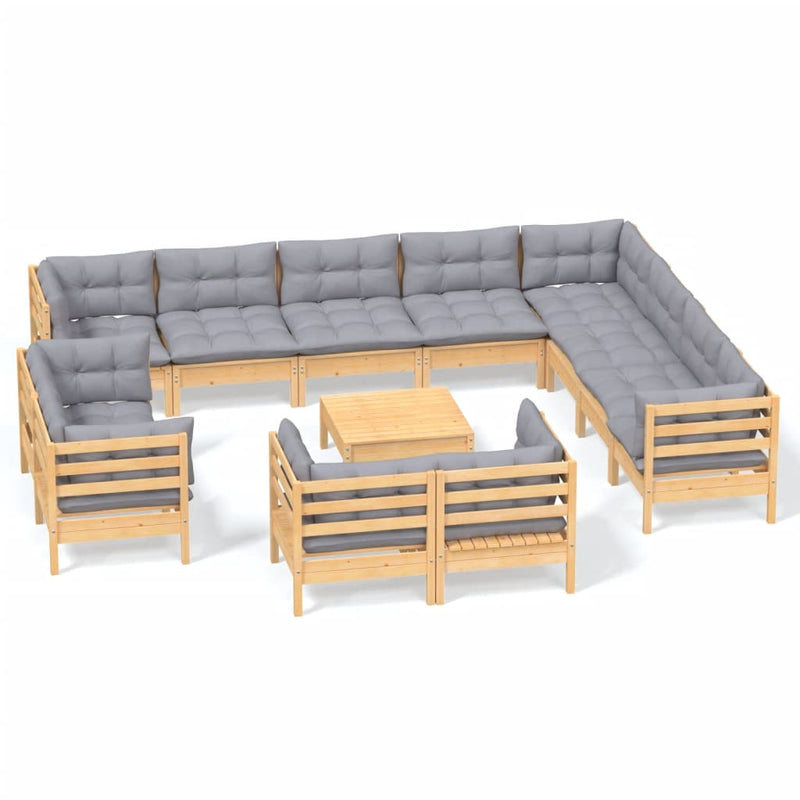 13 Piece Garden Lounge Set with Grey Cushions Solid Pinewood Payday Deals