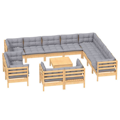 13 Piece Garden Lounge Set with Grey Cushions Solid Pinewood Payday Deals