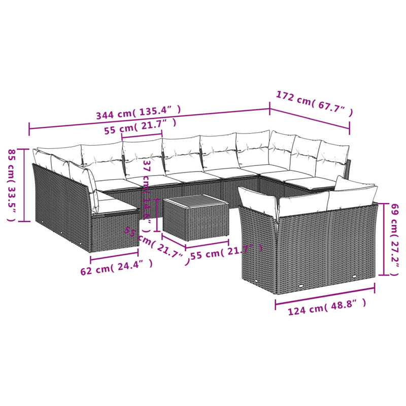 13 Piece Garden Sofa Set with Cushions Beige Poly Rattan Payday Deals