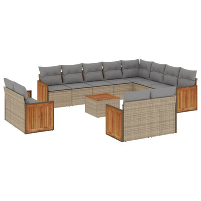 13 Piece Garden Sofa Set with Cushions Beige Poly Rattan Payday Deals